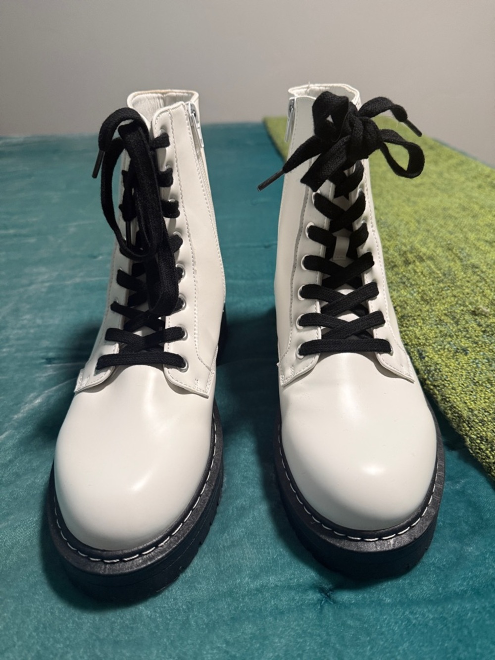 Sugar White Lace-Up Ankle Boots with Black Laces